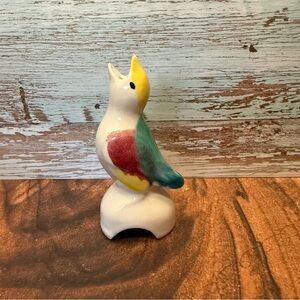 Vintage 1940's Pie Bird Vent Morton Pottery white teal yellow, burgundy ceramic